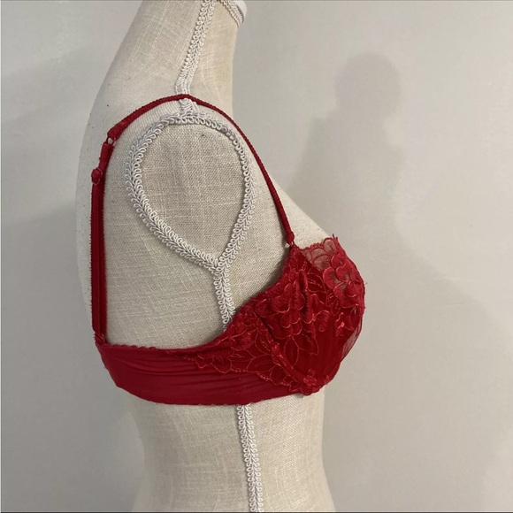 Victorias Secret 34D Dream Angels Padded Lined Balconet Bra Lacey Red Floral - Picture 7 of 8